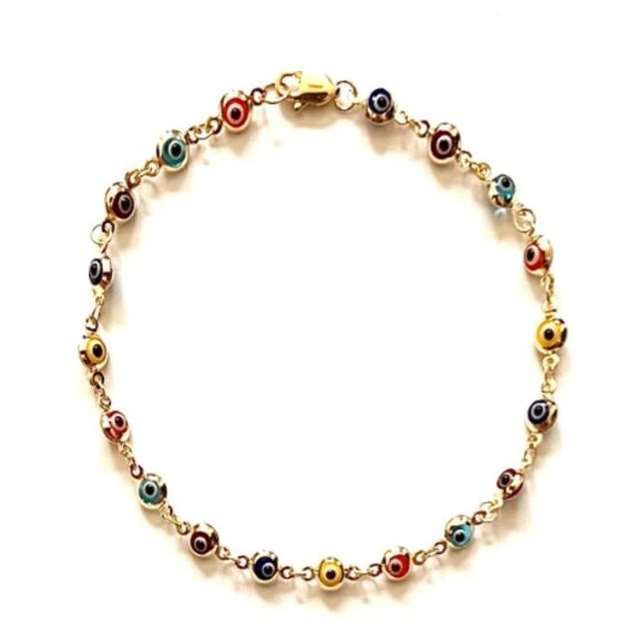 14K Real Gold Rainbow evil Eye Bracelet | Birthday Gift for Her | Ideal Gift | - Picture 2 of 8